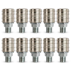 Kit 10 Engates Rápido para Ar Comprimido 1/4 Pol Rosca Macho 1/4 NPT Pneumático