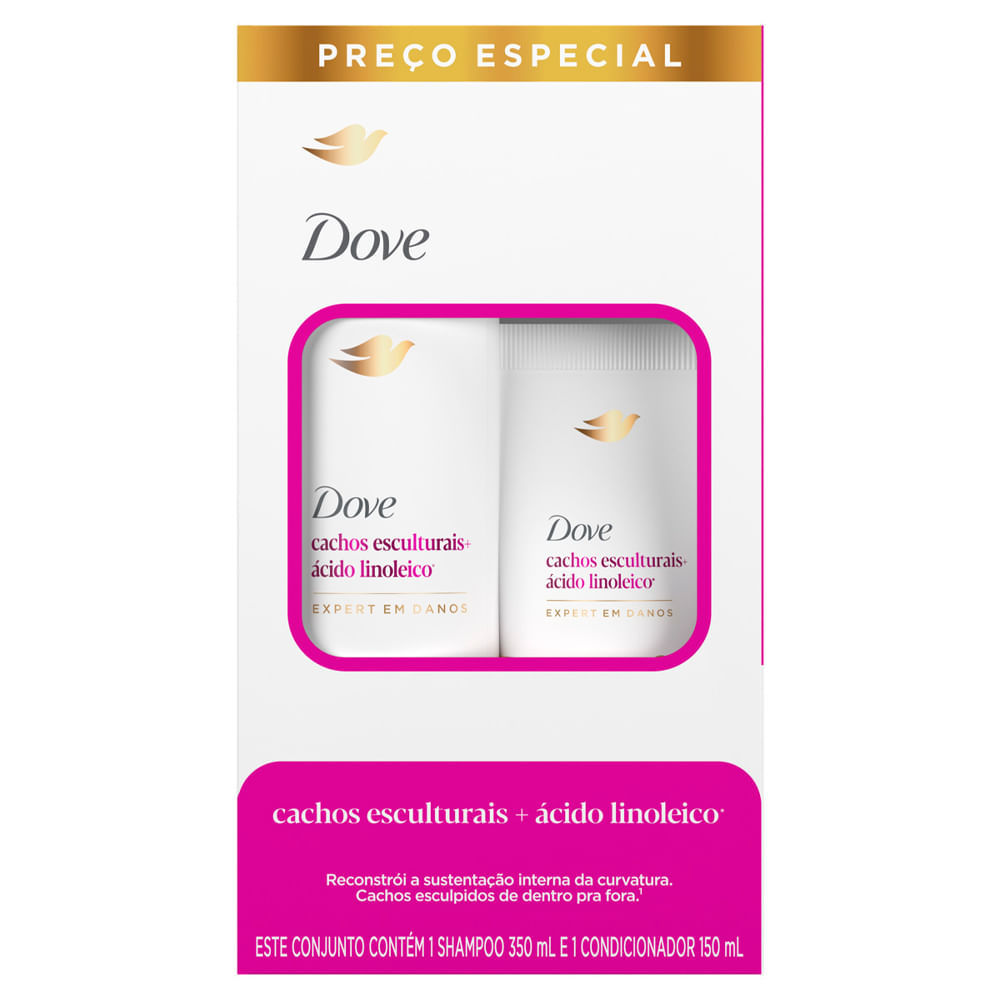 Kit Dove Cachos Esculturais + Ácido Linoleico Shampoo 350ml + Condicionador 150ml