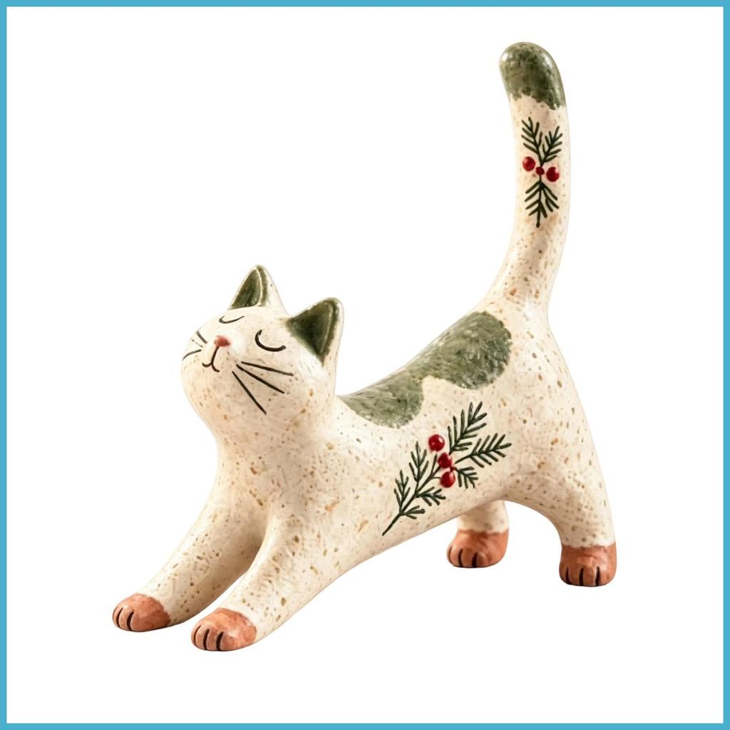 Estátua De Gato De Natal Bonito Engraçado Resina Animal Feriado Peça Central Rústico Gatinho Decoração Para Casa Sala Es
