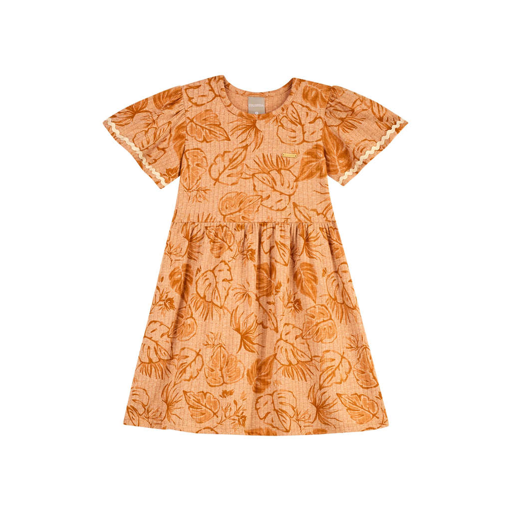 Vestido Infantil Menina Folhas Tropical Colorittá Marrom — imagem 2 de 2