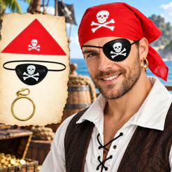 Kit Fantasia Pirata Bandana Tapa Olho Brinco Halloween
