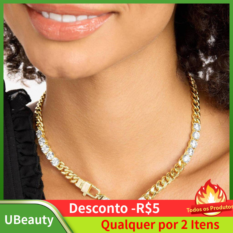 Colares Gargantilha de Corrente Grossa Banhados a Ouro 14K para Mulheres, Colar de Ouro Grosso, Colar Tennis para Mulher