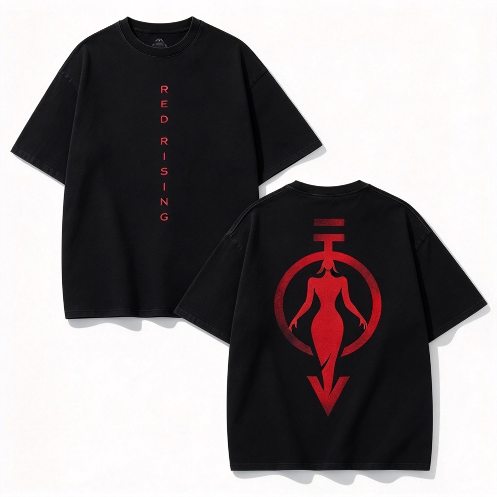 Camiseta Unissex Premium de Algodão Estampa Red Rising Vermelha Estilo Oversized Preta Para Uso Casual Urbano Passeio