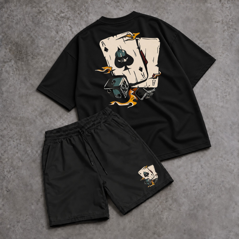 Conjunto Camiseta Oversized e Short Kit Estampado Tactel Streetwear Trap Money Cartas LA Masculino