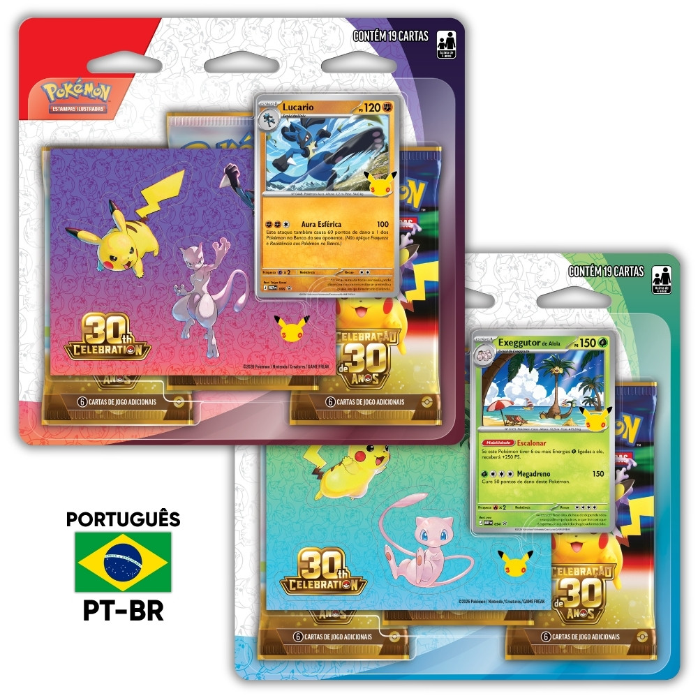 BLISTER TRIPLO PORTUGUÊS CELEBRAÇÃO 30 ANOS POKÉMON ADESIVOS COLEÇÃO ESPECIAL COPAG CARD TCG PT-BR