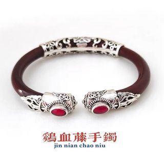 Estilo Retro frango sangue videira tibetano pulseira de prata feminino literário tibetano selvagem pulseira de madeira m