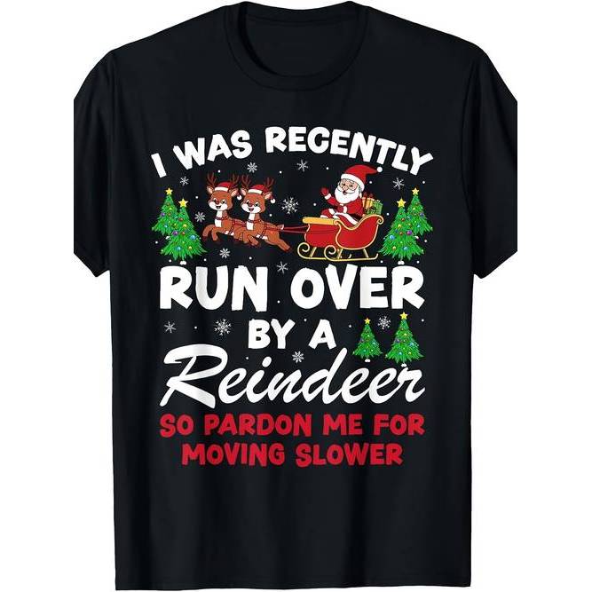 Camiseta Divertida Estilosa Confortável Estampada Natalina com Papai Noel Rena Árvore de Natal Casual Tendência Verão