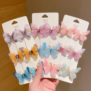 Presilha de cabelo infantil estilo coreano, princesa, super delicada, com borboleta em degradê, acessório de cabelo para