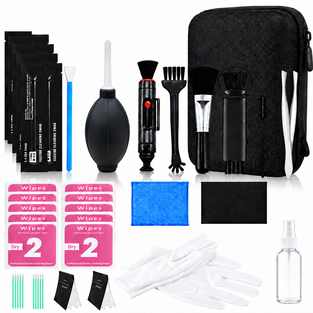 Kit Limpeza Câmera Fotográfica 46 Peças para Lentes Sensor DSLR com Bolsa e Acessórios Profissionais