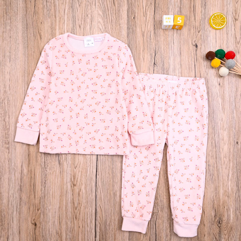 ZR comércio exterior europeu americano bebê menina primavera outono veludo camisola pulôver topo Casual calças compridas