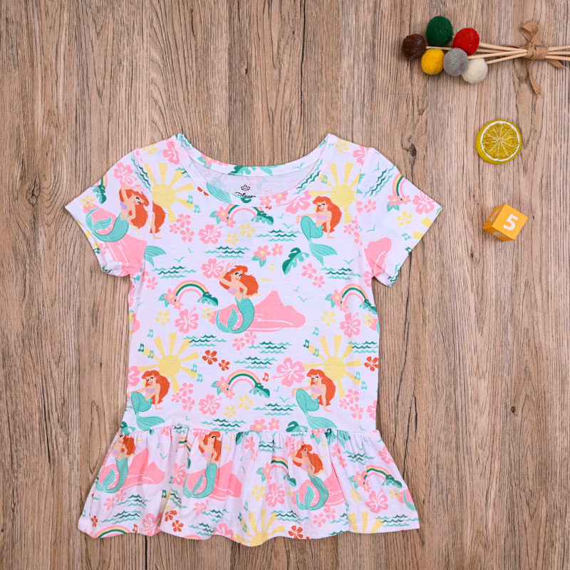 Comércio exterior europeu americano verão meninas algodão saia de manga curta camiseta crianças verão dos desenhos anima