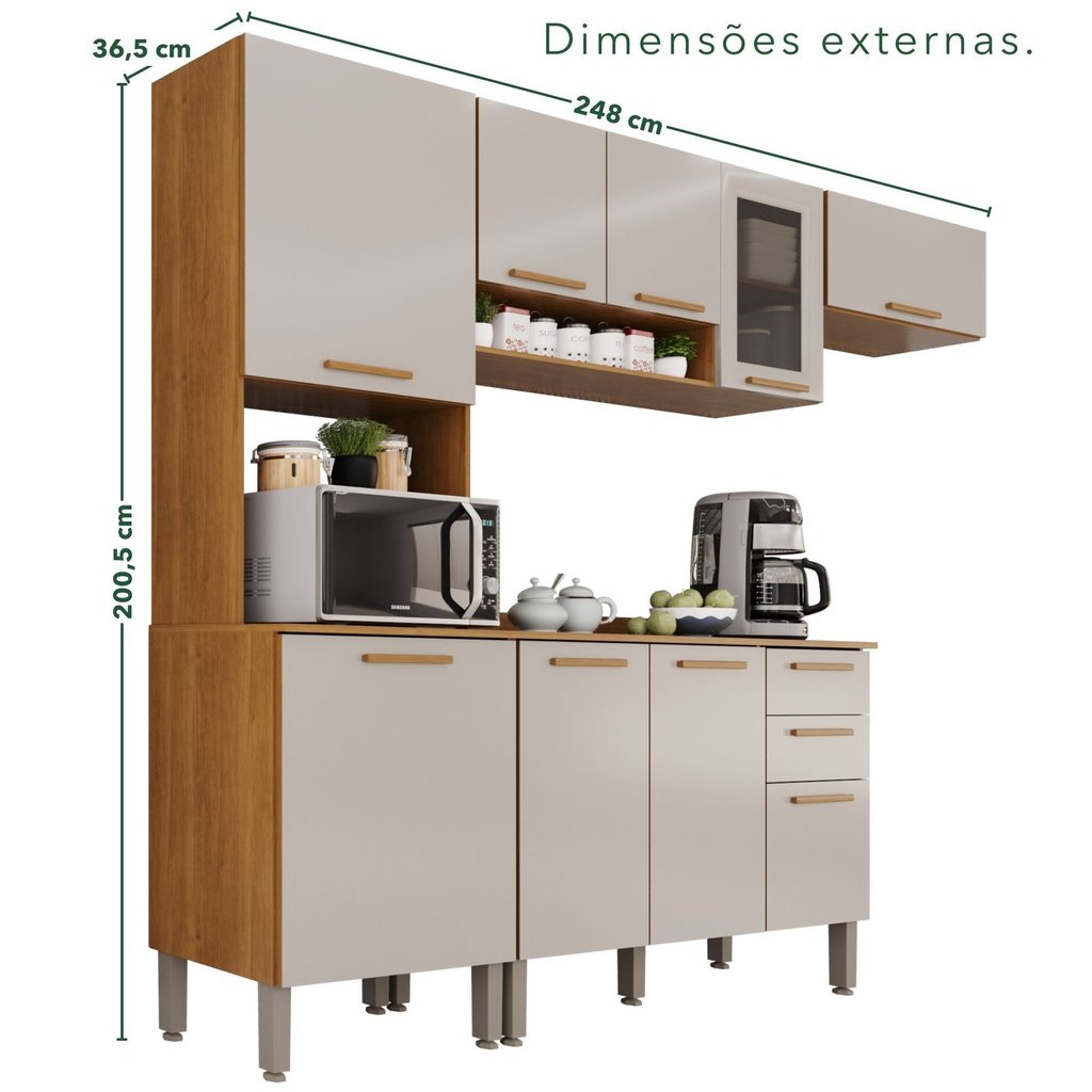 Cozinha Compacta Modulada 4 Peças 9 Portas 2 Gavetas Bella Branco/Cinamomo/Off White Cinamomo/Off White · foto 2