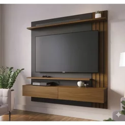 Painel para TV até 65 Polegadas 150CMX162CM 2 Portas Basculantes 2 Prateleiras Juriti Marrom Noce Milano/Preto Fosco