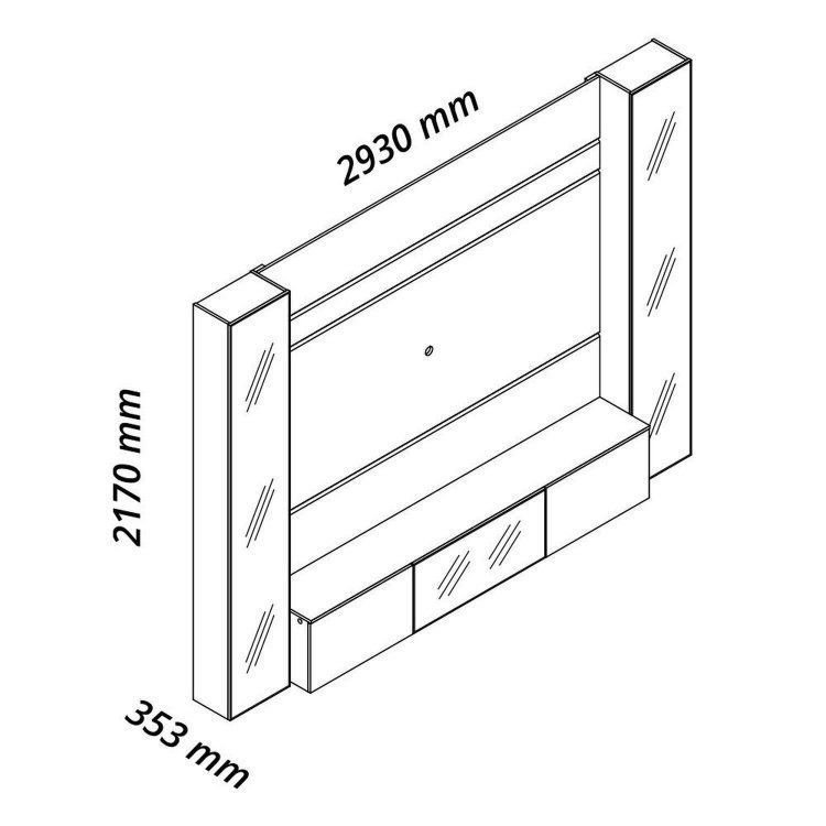 Estante para TV até 90 Polegadas com Cristaleira 100% MDF C LED C Vidro Reflecta 293,4x217,6cm Bege Off White/Naturale — imagem 2 de 2