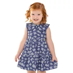 Vestido Infantil Menina Floral Com Gola Colorittá Azul