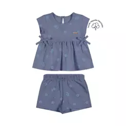 Conjunto Bebê Menina Canelado Laços Colorittá Azul