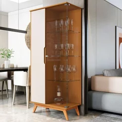 Cristaleira Puxador Usinado e Vidro Temperado 100% MDF 180CMX80CM Linha 2025 Marrom
