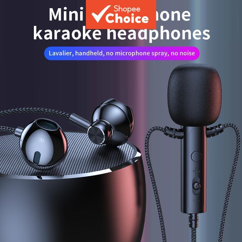 Fones de ouvido com fio NEWMSNR com microfone Tipo-C 3,5 mm, fones de ouvido para karaokê com microfone de lapela,