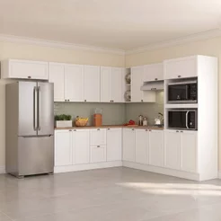 Cozinha Completa Modulada Americana 10 Peças Paneleiro Torre Quente e Balcão com Tampo Unna Yescasa Branco Branco