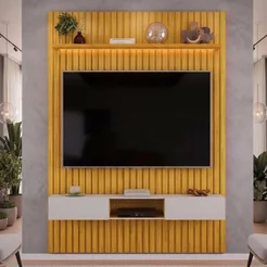 Painel Ripado para TV até 60 Polegadas com LED MDF 183CMX240CM Trento Cedro/Bali