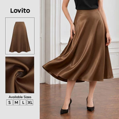 Lovito Saias Elegantes com Fecho de Correr Clássica e Versátil para a Primavera/verão Saia Marrom para Mulheres Evangelical SKB38BR124