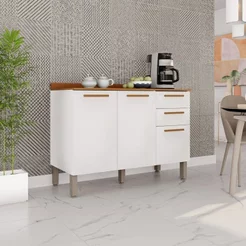 Balcão para Cozinha 3 Portas 2 Gavetas Bella Branco Branco/Cinamomo