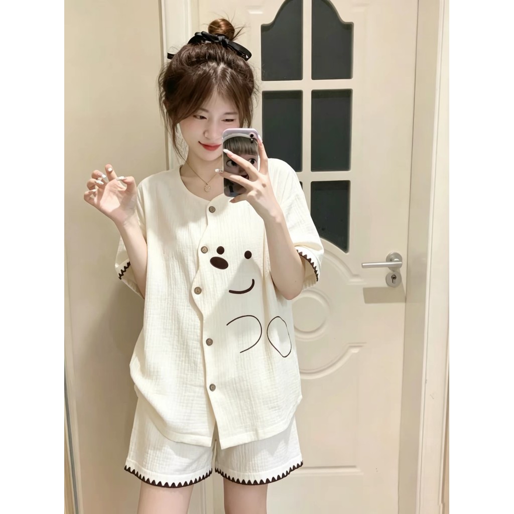Estilo coreano linha filhote de cachorro pijamas feminino verão 2026 novo estilo doce simples bonito Shorts de manga cur