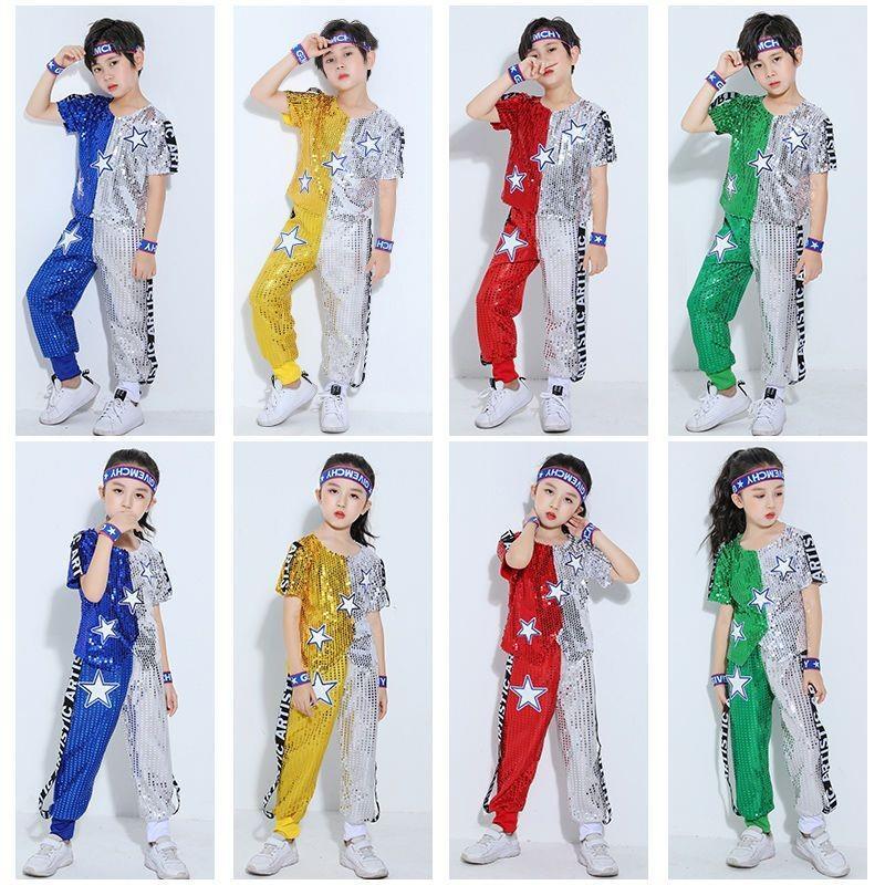 Trajes infantis lantejoulas hip-hop hip-hop conjunto moderno Jazz dança das mulheres dos homens trajes de dança Cheerlea