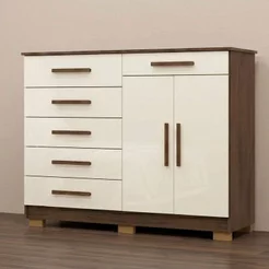 Cômoda com Sapateira 5 Gavetas e 2 Portas Cannes Vermelho Imbuia/Champanhe