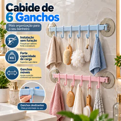 Cabideiro de Parede Resistente Sem Furação Prático Multiuso Com 6 Ganchos Para Chaves e Toalhas na Entrada de Casa