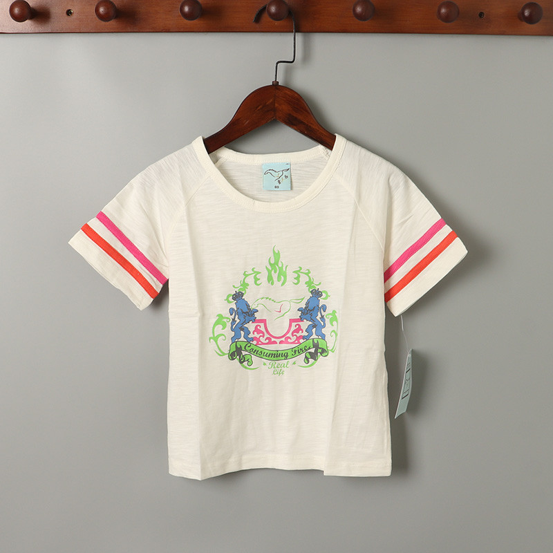 Verão pequeno de tamanho médio crianças bebê menina criança puro algodão manga curta camiseta algodão topo 80-120cm solt