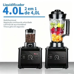 Liquidificador Industrial 1800W 4L/3L Profissional Alta Potência Copo Inox Triturador de Alimentos Dupla 110V/220V