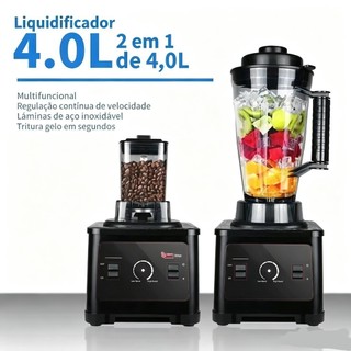 Liquidificador Industrial 1800W 4L/3L Profissional Alta Potência Copo Inox Triturador de Alimentos Dupla 110V/220V