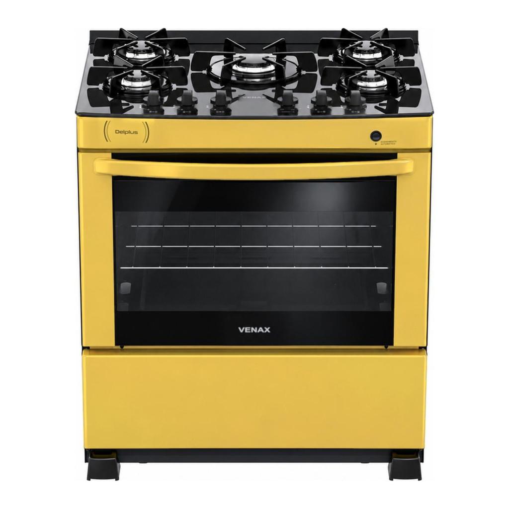 Fogao 5 Bocas Venax delplus Vitreo Bl amarelo Gas Glp