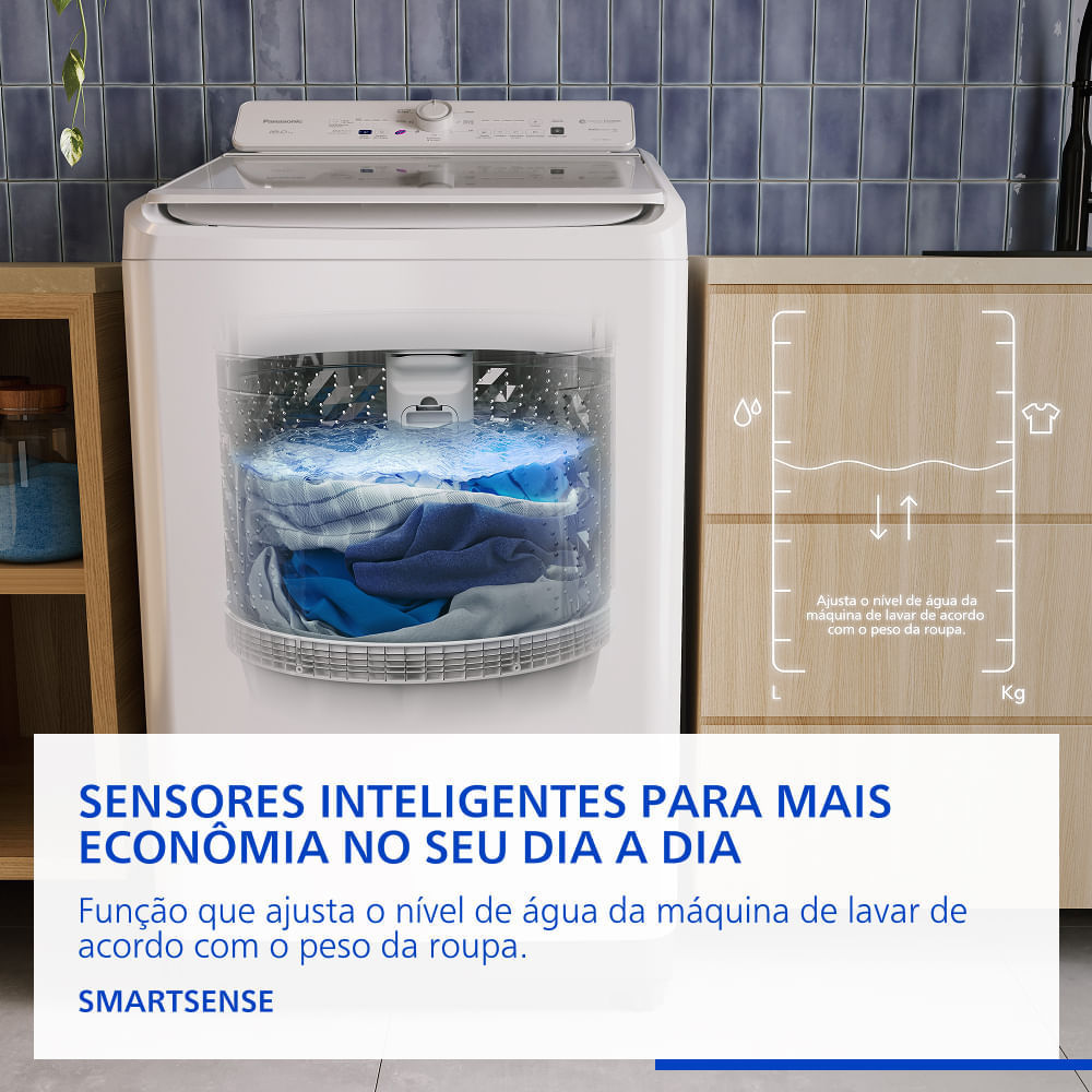 Máquina de lavar Intuitive+ Panasonic 19kg Lavagem Eficiente SmartSense Sistema Ciclone Ciclo Pet Branca - NA-F190G1W — imagem 2 de 2