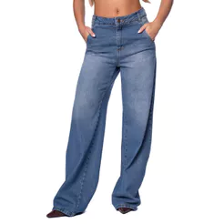 Calça Jeans Feminina Sawary Wide Leg Azul