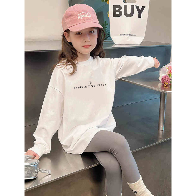 Meninas primavera outono estilo manga comprida interior camiseta branco médio grande crianças estilo ocidental dos desen