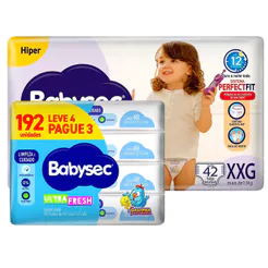 Kit Fralda Descartável Babysec Galinha Pintadinha Shortinho XXG + Toalha Umedecida 192 Unidades