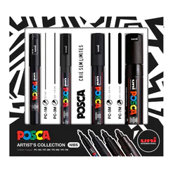 Caneta Posca Artists Collection NIBS Preto estojo com 4 cores uni-ball