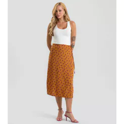 Saia Midi Transpassada Estampada Dianna Marrom