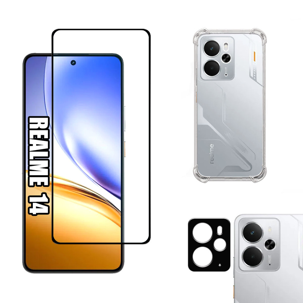 KIT Para Realme 14 - Película de Vidro 3D + Capa + Câmera em Oferta na Shopee