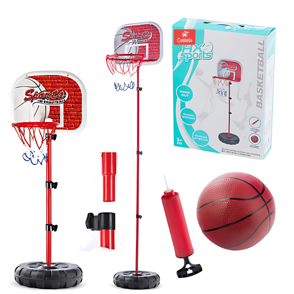 Cesta De Basquete Infantil Regulável 1,70m Castela Brinquedo Com Bola Tabela Pedestal Esporte Menino Menina Presente