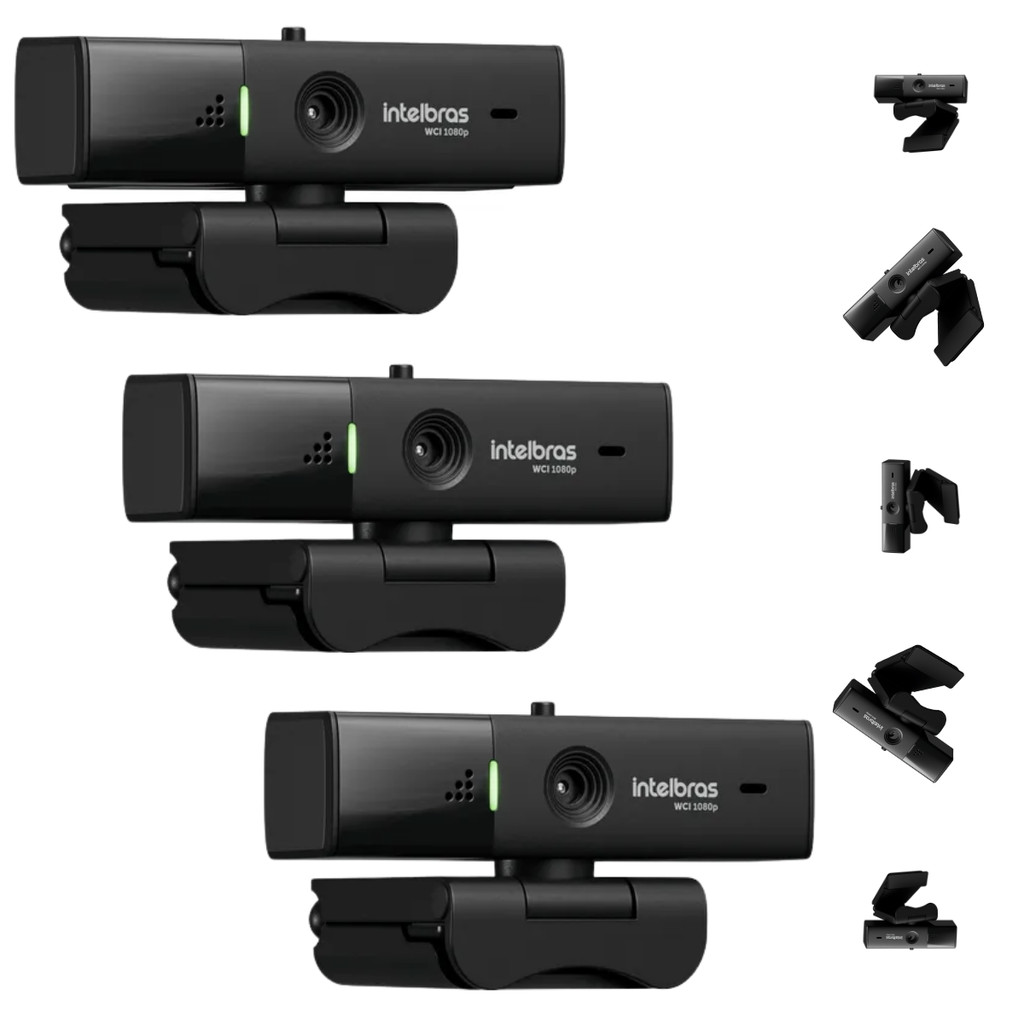 Kit 3 Webcams Full HD 60fps Intelbras WCI1080p HDR Privacidade NF Para Empresa