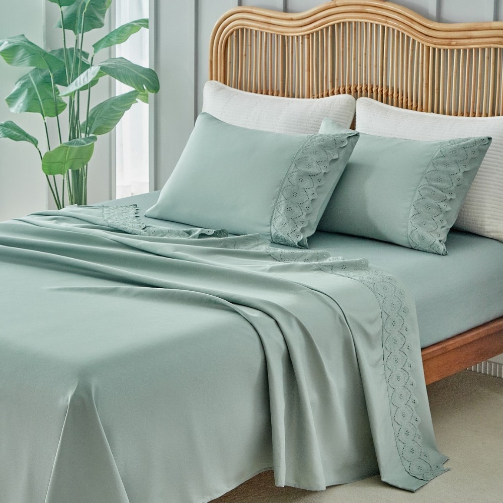 Jogo Lençol Ellie 4 Peças Percal 300 Fios Bordado Casal Queen Cores diversas