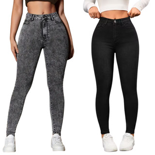 Kit 2 Calça Jeans Feminina Skinny Elastano Cintura Alta marmorizada em Oferta na Shopee
