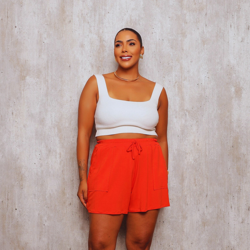 Short Moletinho Plus Size Bermuda Feminina Confortável Soltinha Cintura Alta Casual