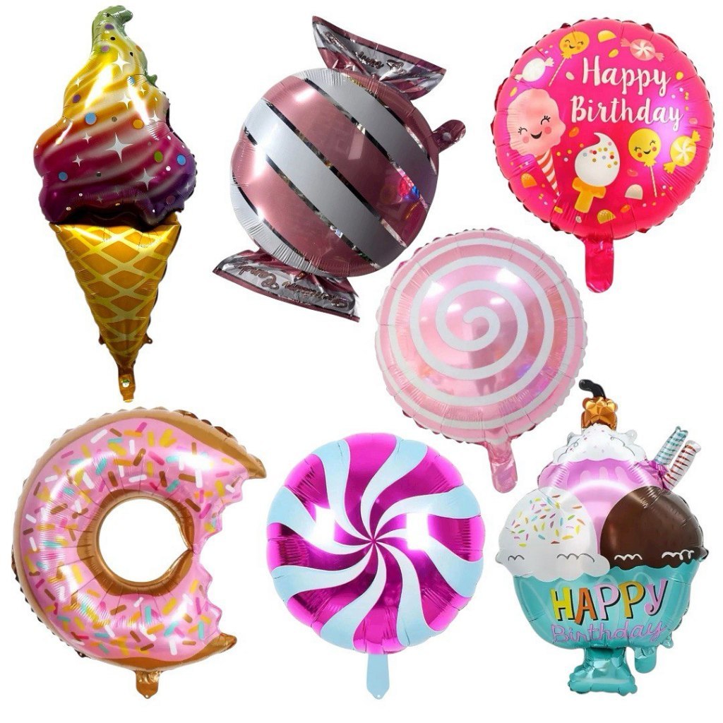 Kit 7 Balão Bala Sorvete Pirulito Rosquinha Picolé Doce Festa Guloseima Decoração