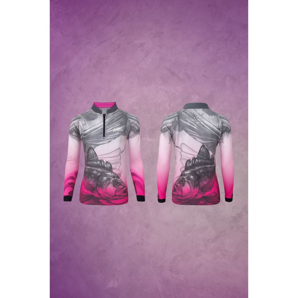 Nf47i - Camisa Camiseta de Pesca Infantil Tucunaré Feminina Gola Zíper Proteção Solar UV New Fisher em Oferta na Shopee
