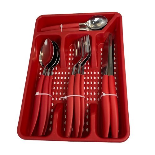 Conjunto Completo Faqueiro 17 Pecas Porta Talher Organizador Vermelho Mesa