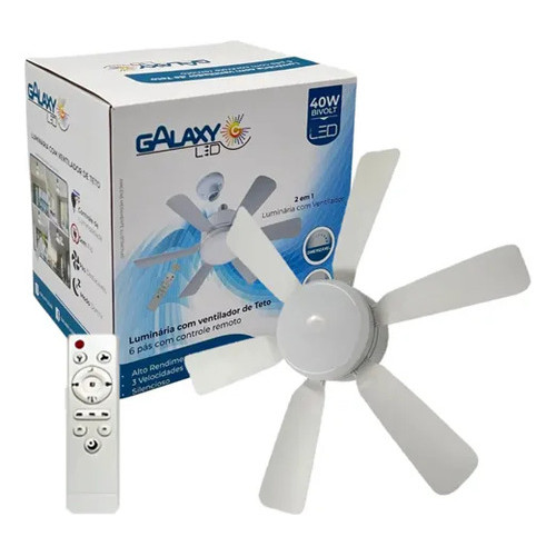 Lâmpada Led Com Ventilador Teto 45w 52cm Controle Remoto E27 Luz Branco Frio E Branco Quente